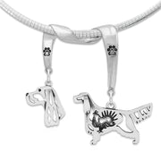 Gordon Setter Necklace Head and Body Designs on Paw Print Charm Holder in Sterling Silver on Omega Chain.