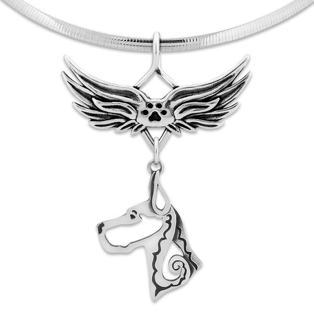 Great Dane Memorial Necklace, Angel Wing Jewelry