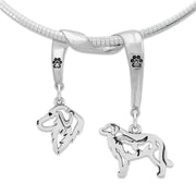 Great Pyrenees Necklace Head and Body Designs on Paw Print Charm Holder in Sterling Silver on Omega Chain.