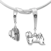 Havanese Necklace Head and Body Designs on Paw Print Charm Holder in Sterling Silver on Omega Chain.