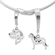 Irish Wolfhound Necklace Head and Body Designs on Paw Print Charm Holder in Sterling Silver on Omega Chain.