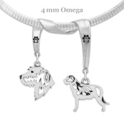 Irish Wolfhound Necklace Head and Body Designs on Paw Print Charm Holder in Sterling Silver on Omega Chain.