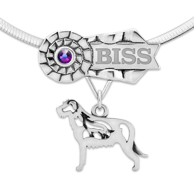 Custom Irish Wolfhound Rosette Necklace, BIS NOHS Jewelry