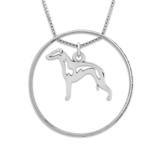 Sterling Silver Italian Greyhound Necklace w/Paw Print Enhancer, Body