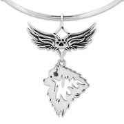 Keeshond Memorial Necklace, Angel Wing Jewelry