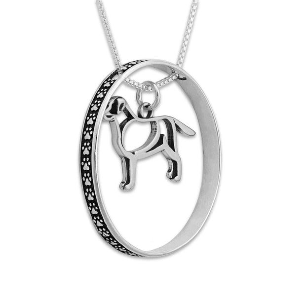 Sterling Silver Labrador Retriever Necklace w/Paw Print Enhancer, Body