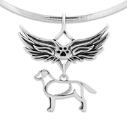 Labrador Retriever Pet Loss Necklace with Angel Wing Charm Holder with Paw Print in Sterling Silver on Omega Chain.