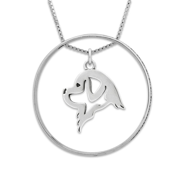 Sterling Silver Newfoundland Necklace w/Paw Print Enhancer, Head