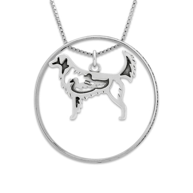 Sterling Silver Nova Scotia Duck Tolling Retriever Necklace w/Paw Print Enhancer, Body