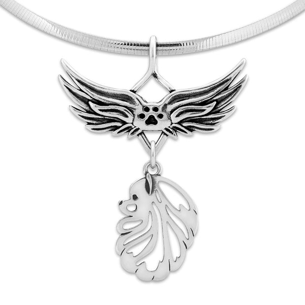 Pomeranian Memorial Necklace, Angel Wing Jewelry