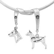 Rat Terrier Necklace Head and Body Designs on Paw Print Charm Holder in Sterling Silver on Omega Chain.