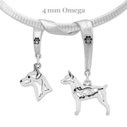 Rat Terrier Necklace Head and Body Designs on Paw Print Charm Holder in Sterling Silver on Omega Chain.