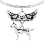 Rat Terrier Pet Loss Necklace with Angel Wing Charm Holder with Paw Print in Sterling Silver on Omega Chain.