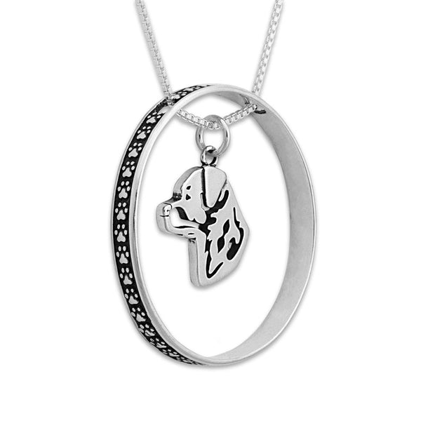 Sterling Silver Rottweiler Necklace w/Paw Print Enhancer, Head