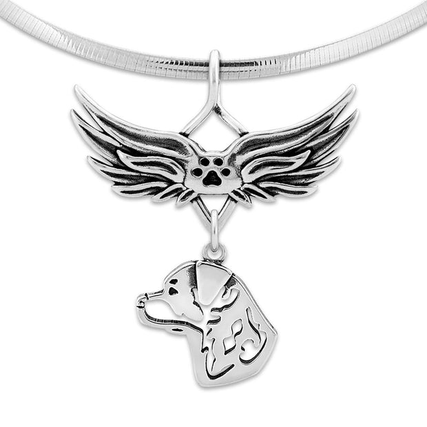 Rottweiler Memorial Necklace, Angel Wing Jewelry