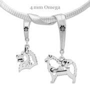 Samoyed Necklace Head and Body Designs on Paw Print Charm Holder in Sterling Silver on Omega Chain.