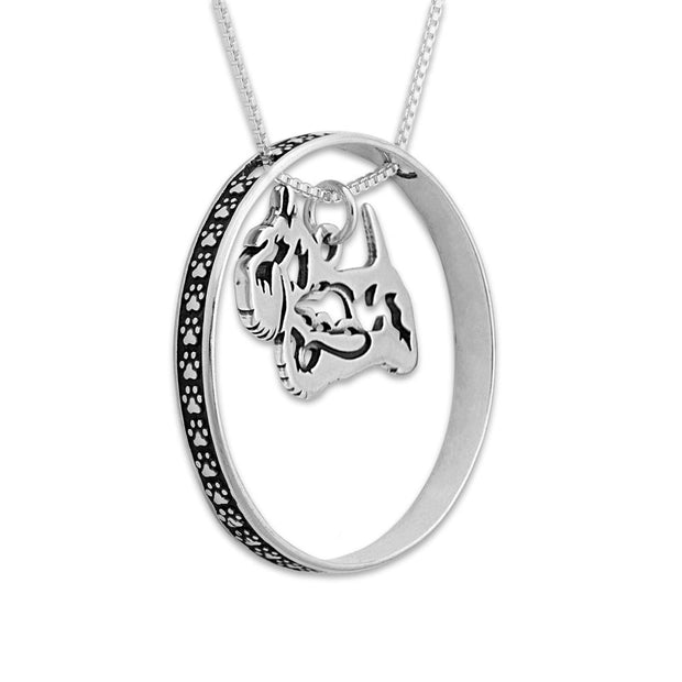 Sterling Silver Scottish Terrier Necklace w/Paw Print Enhancer, Body