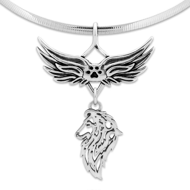 Shetland Sheepdog Memorial Necklace, Angel Wing Jewelry