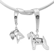 Soft Coated Wheaten Terrier Necklace Head and Body Designs on Paw Print Charm Holder in Sterling Silver on Omega Chain.