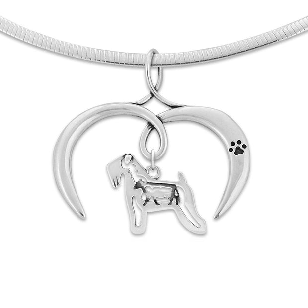 Soft Coated Wheaten Terrier Necklace with Open Heart Charm Holder with Paw Print in Sterling Silver on Omega Chain.