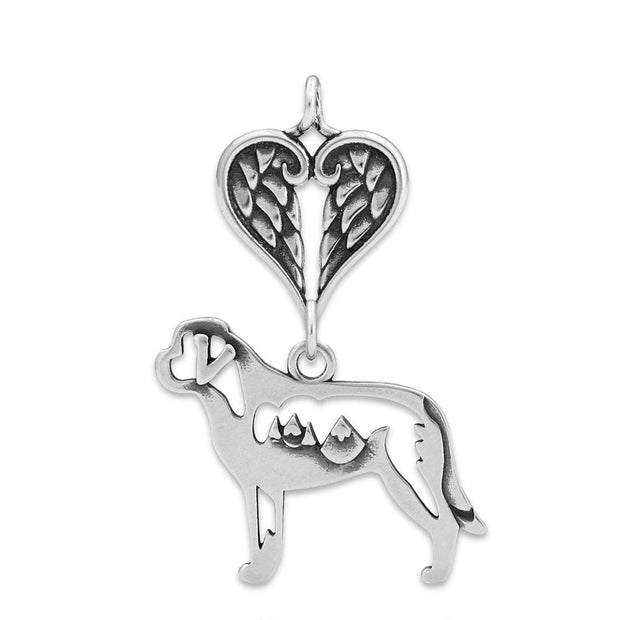 Saint Bernard Angel Pendant, Sterling Silver Custom Memorial Keepsakes