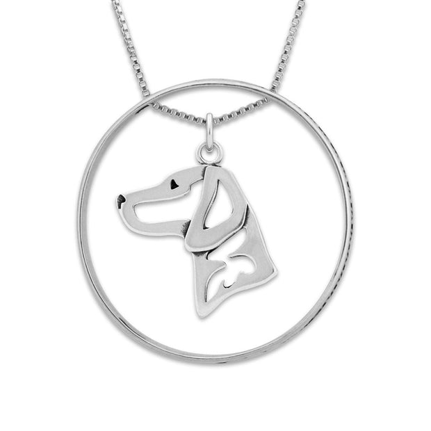 Sterling Silver Vizsla Necklace w/Paw Print Enhancer, Head