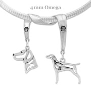 Vizsla Necklace Head and Body Designs on Paw Print Charm Holder in Sterling Silver on Omega Chain.