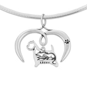 West Highland Terrier Necklace with Open Heart Charm Holder with Paw Print in Sterling Silver on Omega Chain.