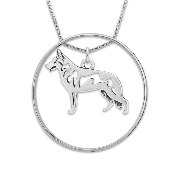 Sterling Silver White Shepherd Necklace w/Paw Print Enhancer, Body