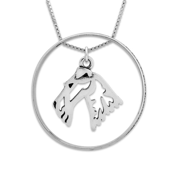 Wire Fox Terrier Necklace w/Paw Print Enhancer, Head