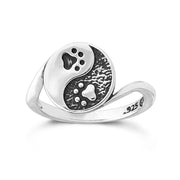 Sterling Silver Paw Print Ring, Yin and Yang Ring