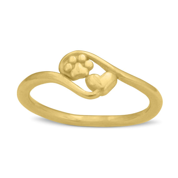 Popular Gold Paw Print and Heart Ring, 14K Close To My Heart Ring