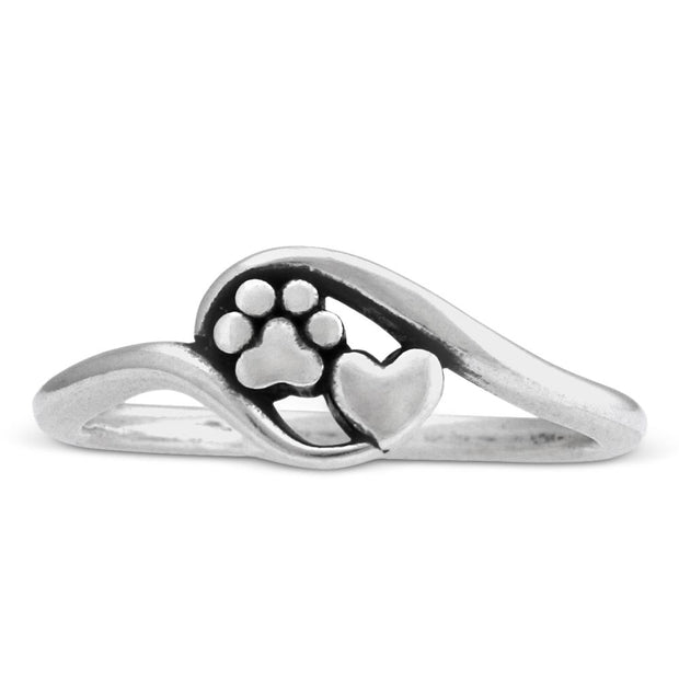 Paw Print and Heart Ring, Sterling Silver Close To My Heart Ring