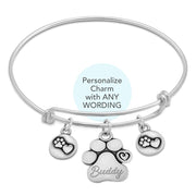 Personalized Heart and Paw Print Charm Bracelet, Sterling Silver Close To My Heart Bracelet