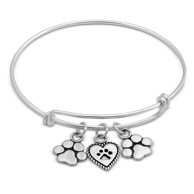 Sterling Silver Adjustable Paw Print Bracelet