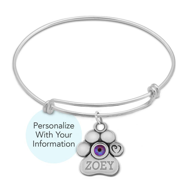 Personalized Crystal Paw Print Bracelet, Unconditional Love Bracelet