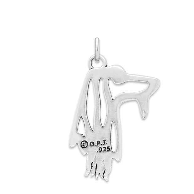 Afghan Hound Pendant Head Design in Sterling Silver Back Side View.