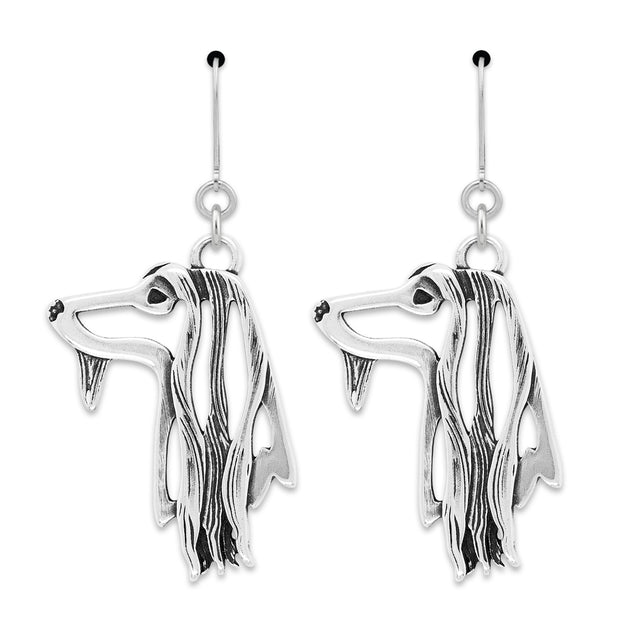 Afghan Hound Earrings Head Design in Sterling Silver in Leverback.