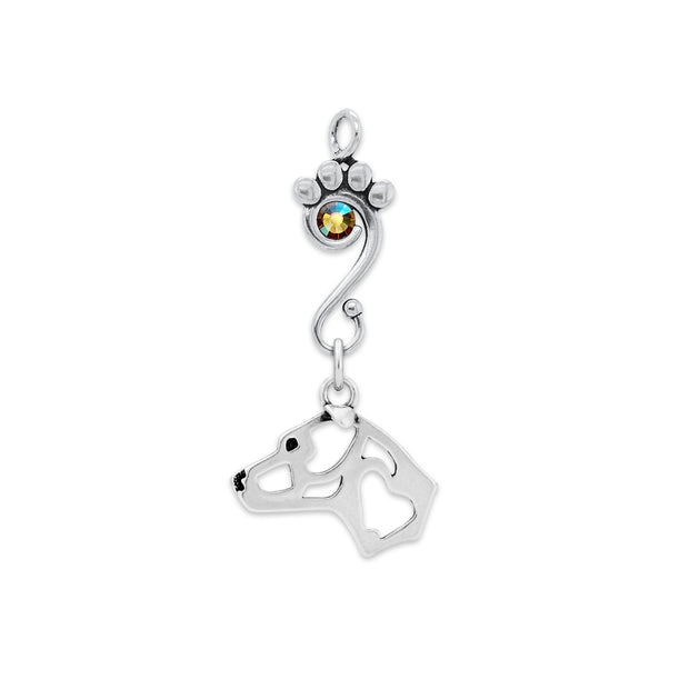 American Staffordshire Terrier Pendant Head Design with Crystal in Sterling Silver.