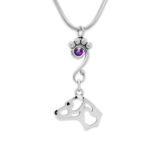 American Staffordshire Terrier Necklace Head Design with Volcano Crystal in Sterling Silver on Snake Chain.