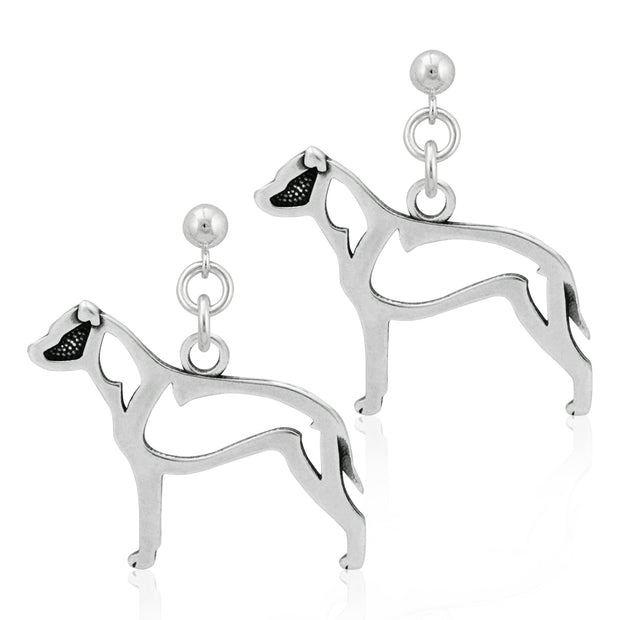 American Staffordshire Terrier Earrings Body Design in Sterling Silver in Dangle Post.