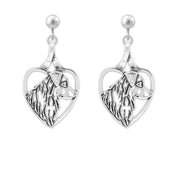 Australian Shepherd Heart Clip-On Earrings Head Design in Sterling Silver.