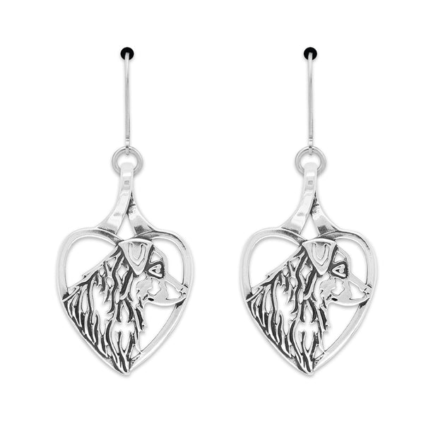 Australian Shepherd Heart Earrings Head Design in Sterling Silver in Leverback.