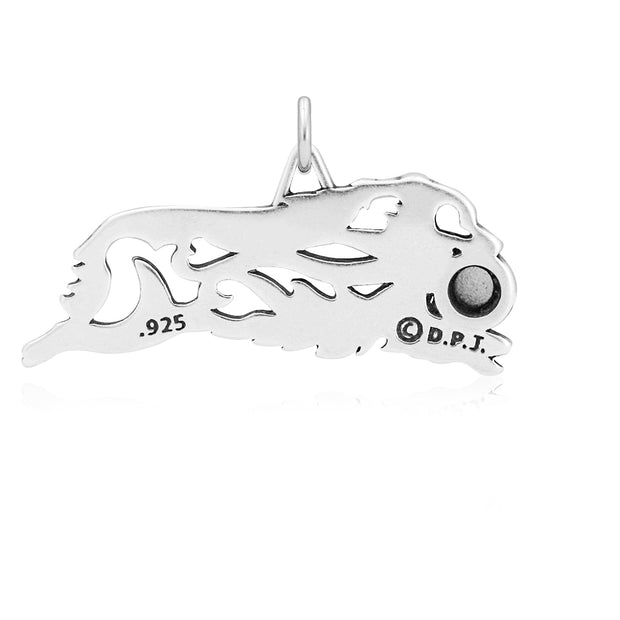 Australian Shepherd Pendant Body Design with Ribbon in Sterling Silver Back Side View.