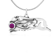 Australian Shepherd Necklace Body Design with Ribbon with Amethyst Crystal in Sterling Silver on Box Chain.