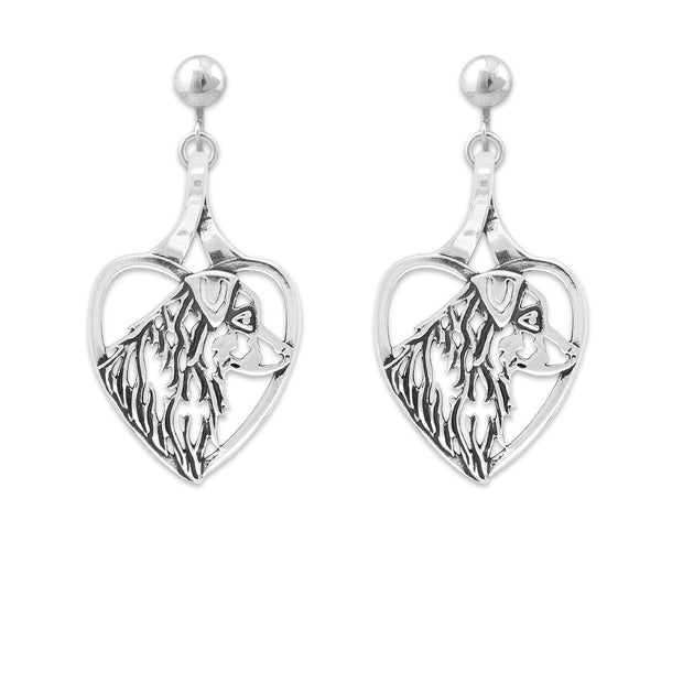 Australian Shepherd Heart Earrings in Sterling Silver