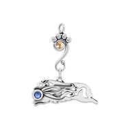 Australian Shepherd Pendant Body Design with Ribbon with Rose Gold Crystal in Sterling Silver.