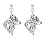 Australian Shepherd Earrings Head Design in Sterling Silver in Dangle Post.