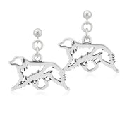 Australian Shepherd Earrings Gaiting Body Design in Sterling Silver in Dangle Post.