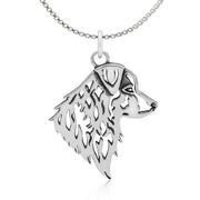 Australian Shepherd Necklace Head Design in Sterling Silver on Box Chain.